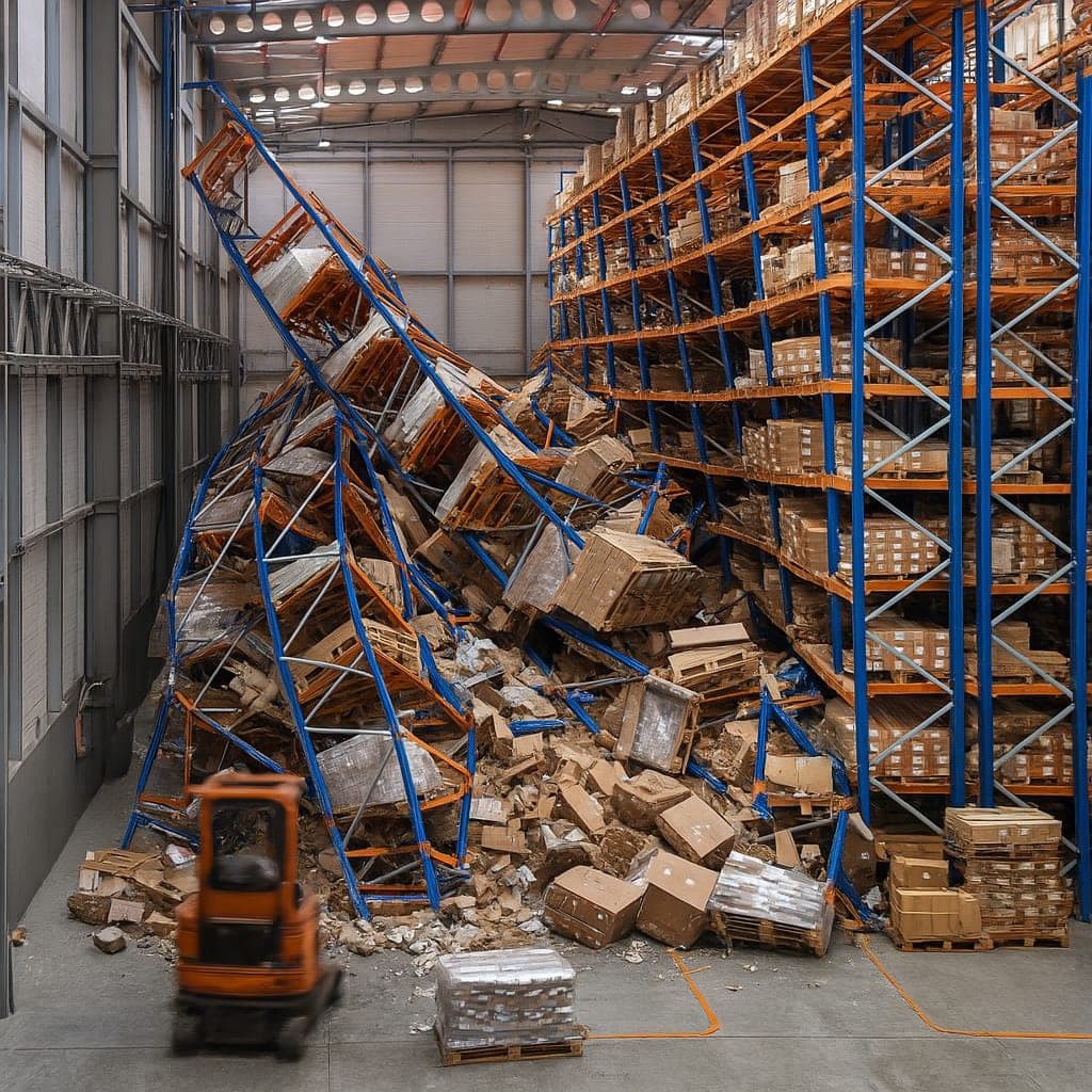 Forklift collision damage to warehouse racks